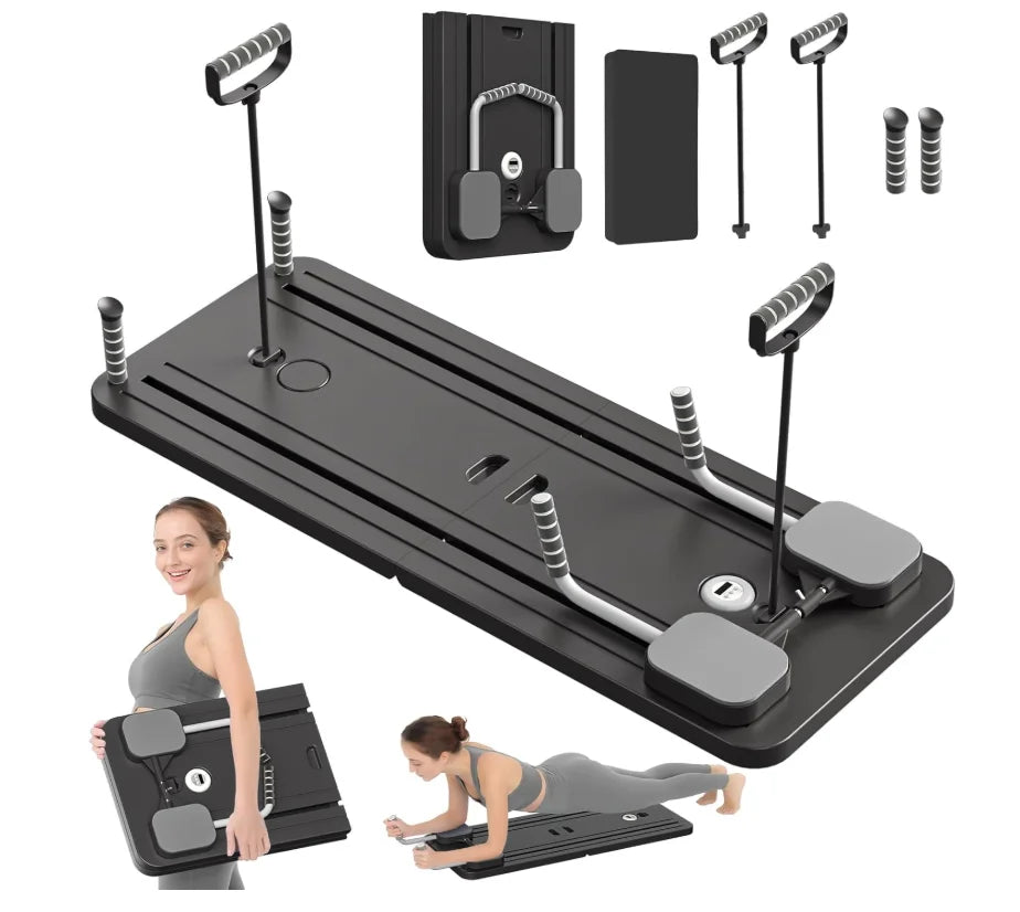 Black exercise board with various attachments 