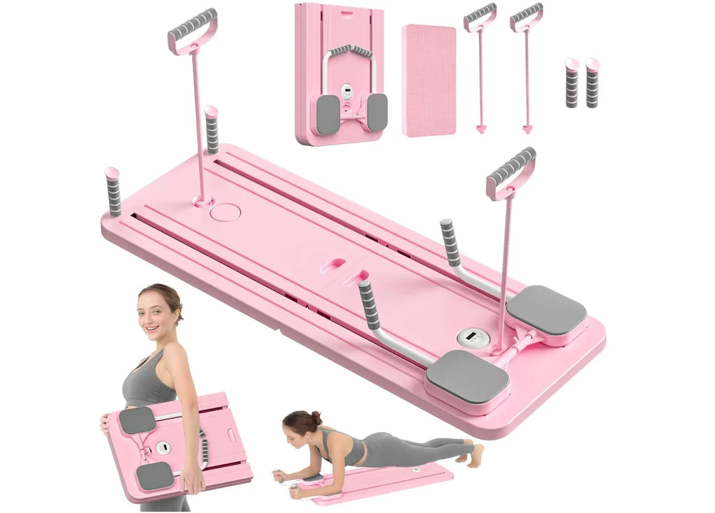 Pink exercise board with attachments