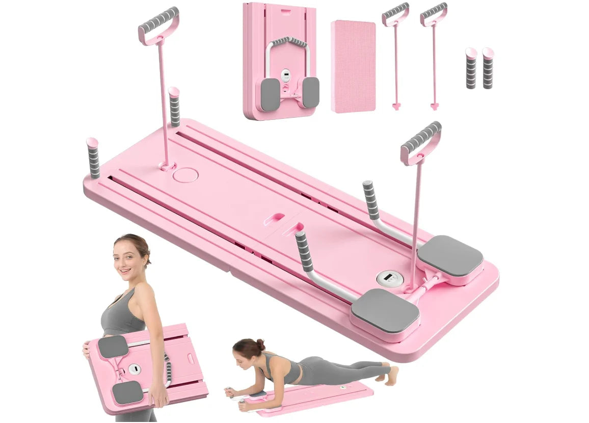 Pink exercise board with attachments