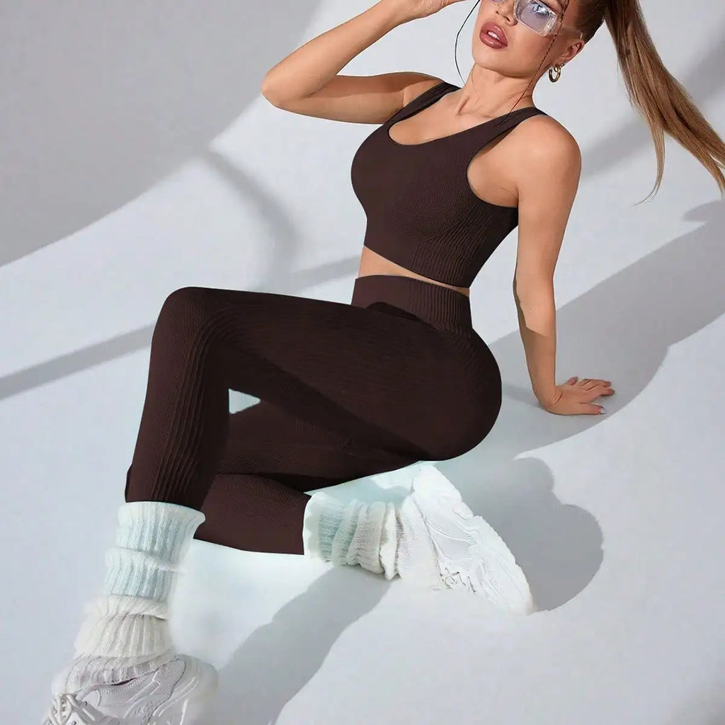 Workout Sets 2 Piece - Seamless Yoga Leggings and Cross-Strap Sports Bra