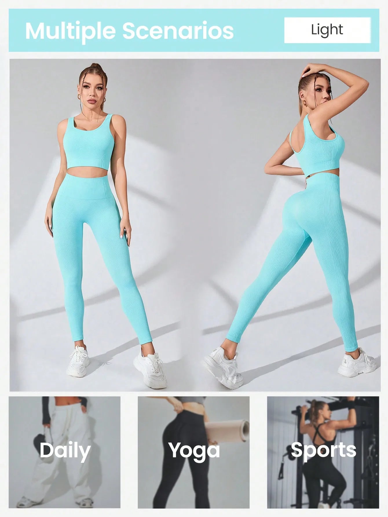 Workout Sets 2 Piece - Seamless Yoga Leggings and Cross-Strap Sports Bra